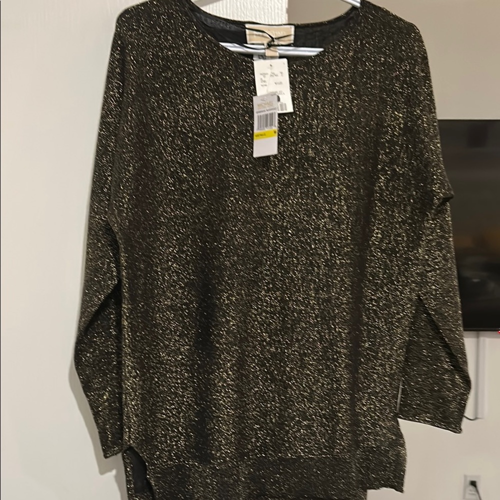 NWT Michael Kors Collection Holiday Gold Iridescent Crew Neck Sweater